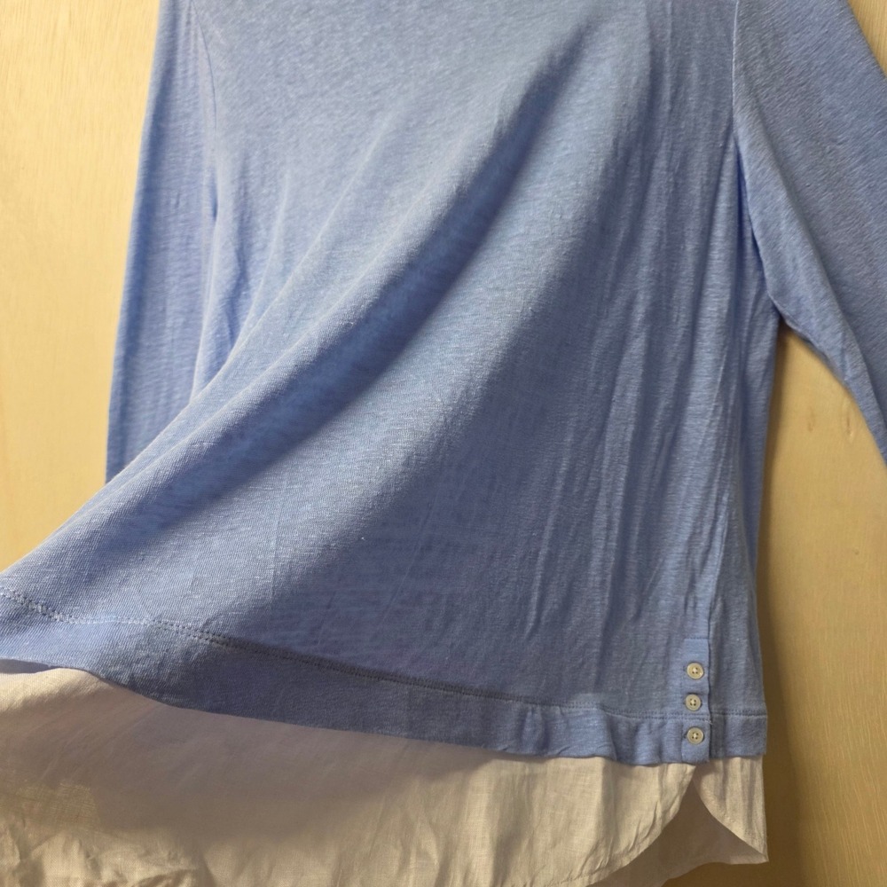 J. Jill Love Linen Blue Layered Hem Long Sleeve Top Medium Side Button Detail - Picture 11 of 16
